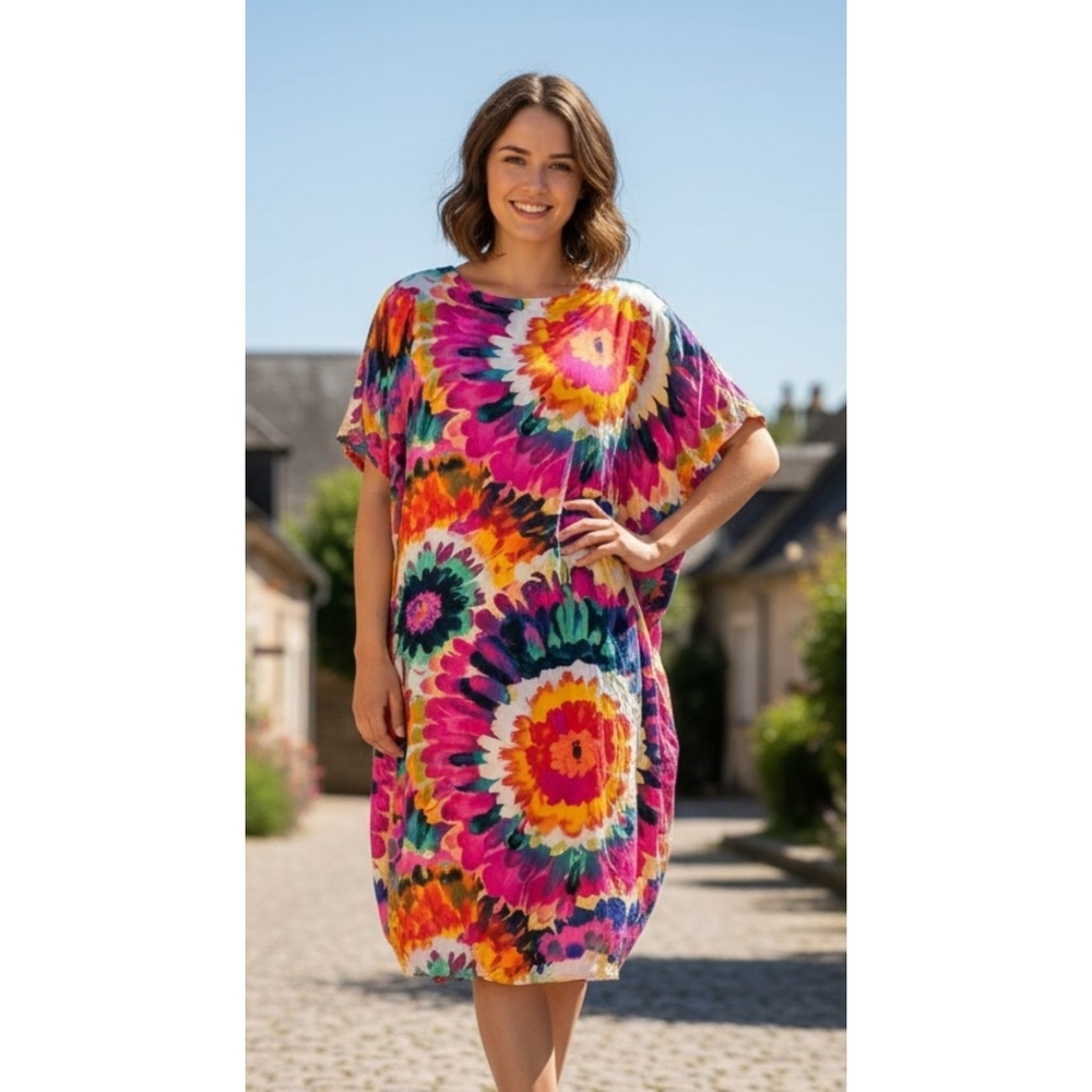 Seven Islands Bright Floral print Shift dress Multicolor Size L/XL